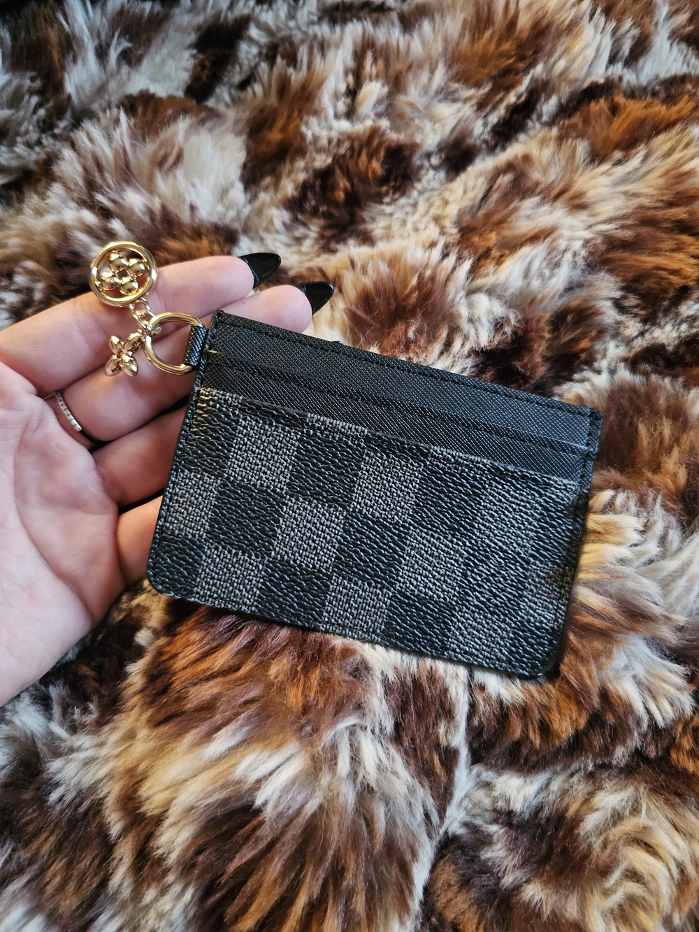Louis Vuitton Black Damier Card & Key Holder with Gold Charm